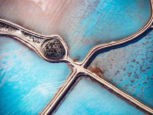 istock Abstract aerial view of salt mining 1649920933