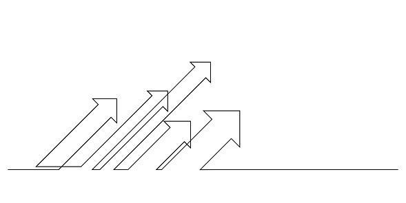 concept of business goal and growth.arrows in up slant direction one line drawing vector illustration.