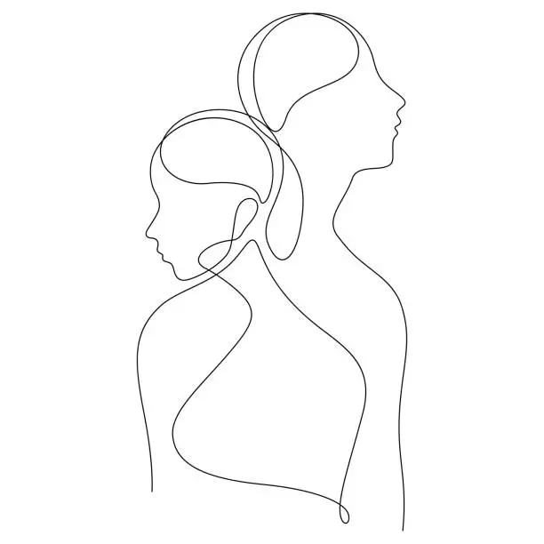 Vector illustration of couple one line complexity and diversity concept thin line illustration