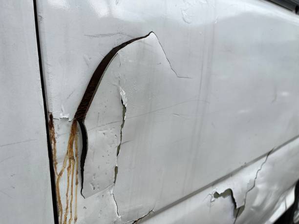 istock Damaged car because of accident with cracked surface 1649928702