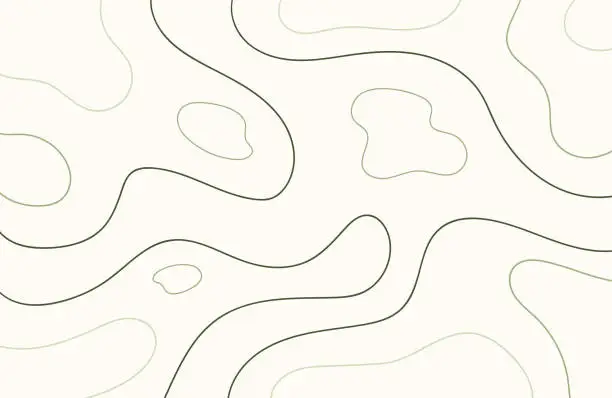 Vector illustration of Topographic Map Green Lines on a Pastel Light Beige Background