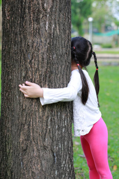 istock kid hands embracing a tree trunk in the nature park. 1649969655