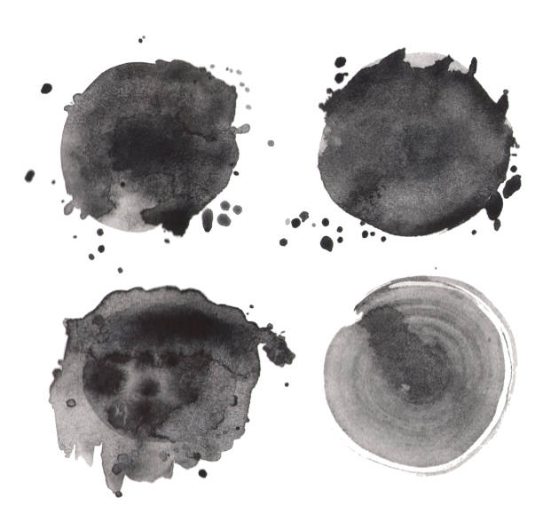 istock Set of black watercolor blots with splashes of paint 1649972858