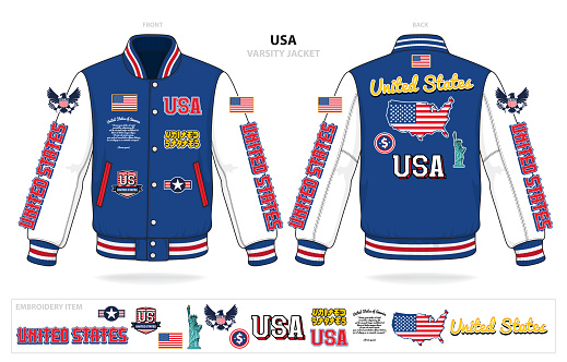 united states of america varsity jacket template vector