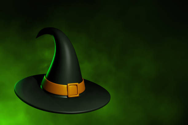 Cartoon funny witch hat on green smoke background 3d illustration