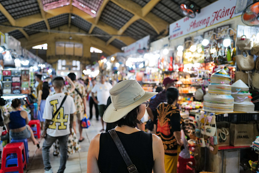 Vietnam, Ho Chi Minh City, 09 August 2023: Tourist Visiting Ben Thanh Market in Ho Chi Minh City.