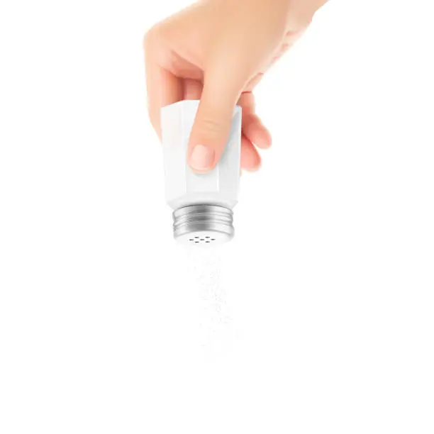 Vector illustration of Realistic salt shaker mockup hold hand.