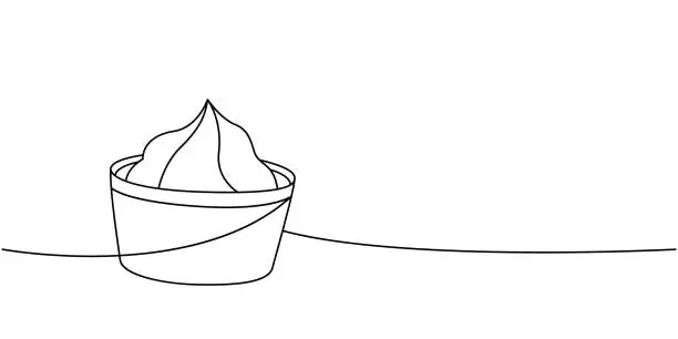 Vector illustration of Bowl of vasabi one line continuous drawing. Japanese cuisine, traditional food continuous one line illustration. Vector minimalist linear illustration