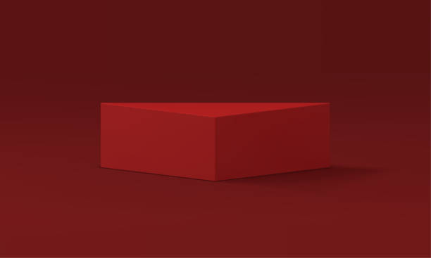 istock Red 3d podium triangle fashion minimalist platform stand product presentation realistic vector 1650107506