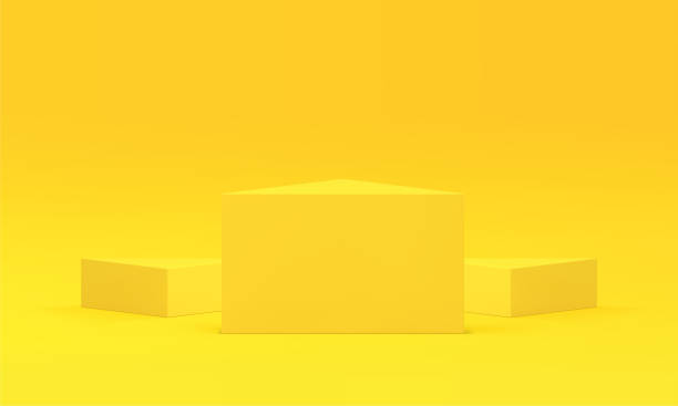 istock 3d triangle three podium yellow geometric pedestal advertising promo platform realistic vector 1650107557