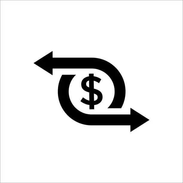 Vector illustration of black easy cash flow icon with dollar symbol. concept of us currency sign for business or speed cashflow. simple trend modern minimal refinance logotype graphic design web element isolated on white