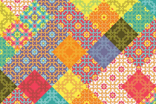 Vector illustration of Ceramic Tiles Oriental Collage Pattern Decorative Background