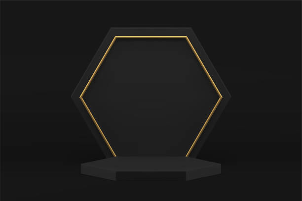istock Black 3d podium elegant pedestal for male brutal product promo presentation realistic vector 1650167876