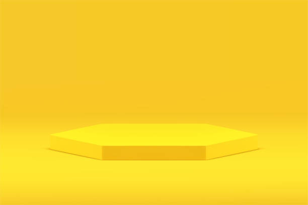 istock Yellow 3d hexagonal podium platform pedestal for product commercial presentation realistic vector 1650167904