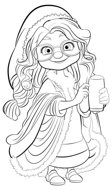 Vector illustration of Winter Coat Fur Pint Beer: Middle-Age Woman