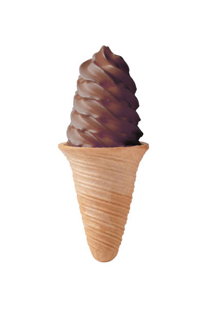 Dark chocolate soft ice cream waffle cone isolated on white background with clipping path.