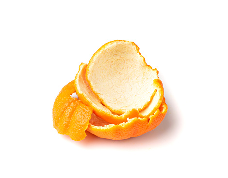 Dried orange fruit chips isolated on white background