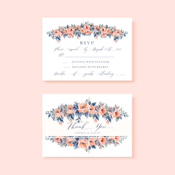 Wedding rsvp and thank you floral cards, design with vintage watercolor pastel flowers. Wedding rsvp and thank you floral cards, design with vintage watercolor pastel flowers. vector wedding decoration for church background stock illustrations