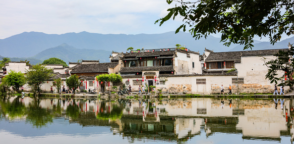 Anhui China July 19, 2021, Hongcun, Anhui, China, the iconic building of a traditional village