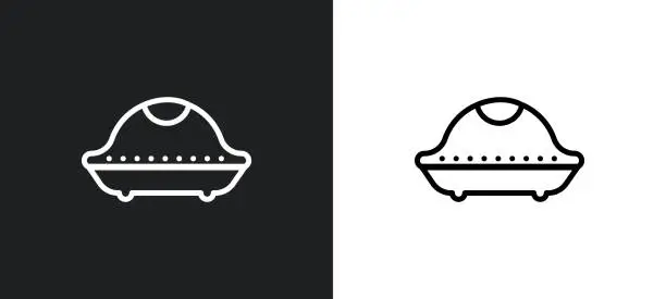 Vector illustration of ovni military transport outline icon in white and black colors. ovni military transport flat vector icon from army collection for web, mobile apps and ui.