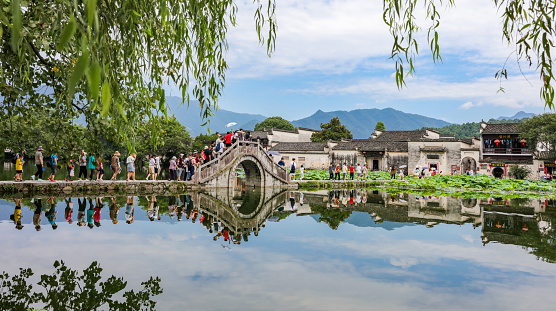 Anhui China July 19, 2021, Hongcun, Anhui, China, the iconic building of a traditional village