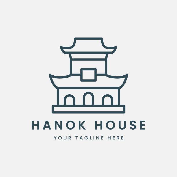 hanok house minimalist line art vector illustration template design. korean traditional icon - burma home do 幅插畫檔、美工圖案、卡通及圖標