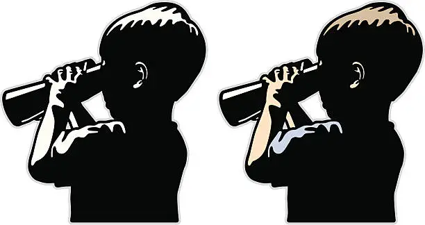 Vector illustration of Young boy searching with binoculars.