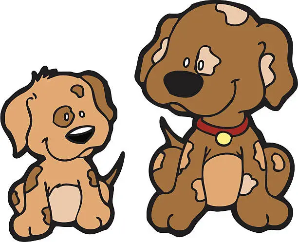 Vector illustration of Big Puppy, Little Puppy