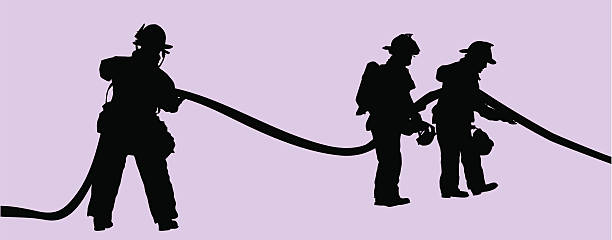 Fire Fighters at Work ( Vector ) Silhouette. firefighter stock illustrations