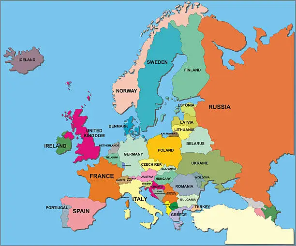 Vector illustration of political map of europe in vector format