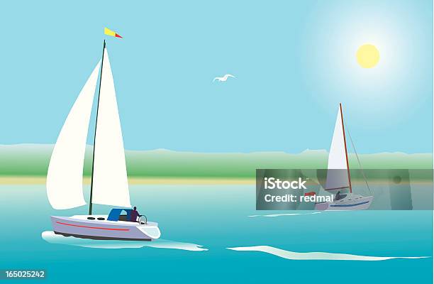 Coastal Yacht - Immagini vettoriali stock e altre immagini di Spiaggia - Spiaggia, Surf, Veliero
