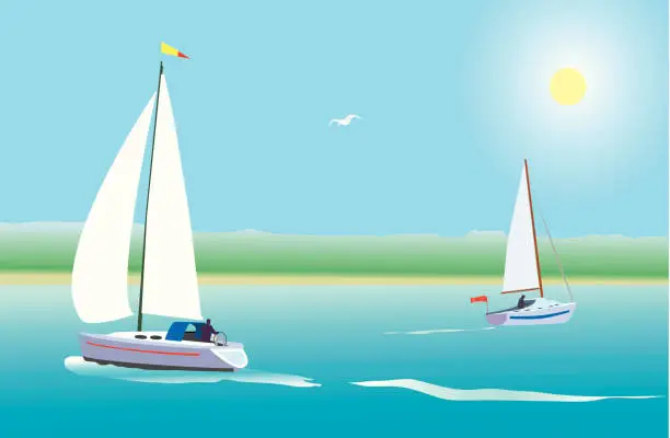 Vector illustration of coastal yachts