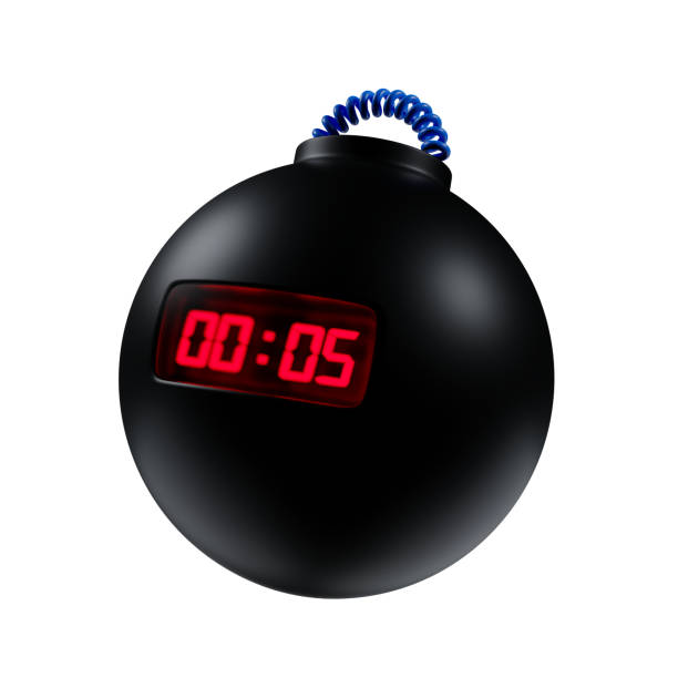 black sphere fuse time bomb clock explosive countdown isolated on white background. black sphere fuse time bomb clock explosive isolated. black sphere fuse time bomb clock explosive countdown 3d