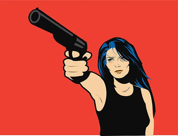 Vector illustration of woman with gun