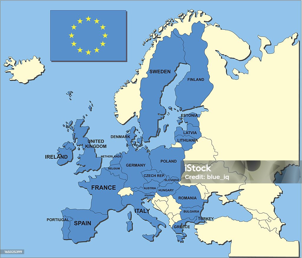 Mapa e Bandeira de Estados-Membros da União Europeia no formato vectorial - Royalty-free Mapa arte vetorial