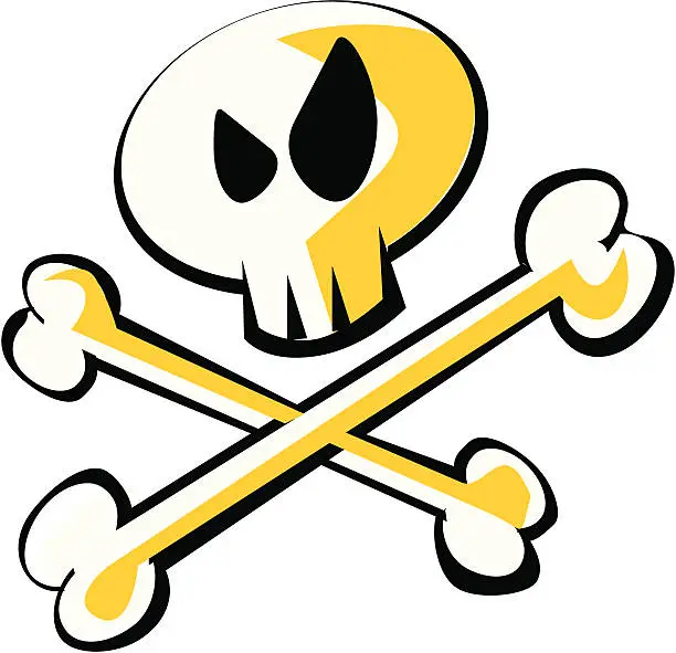 Vector illustration of skull and bones - funny cartoon vector symbol