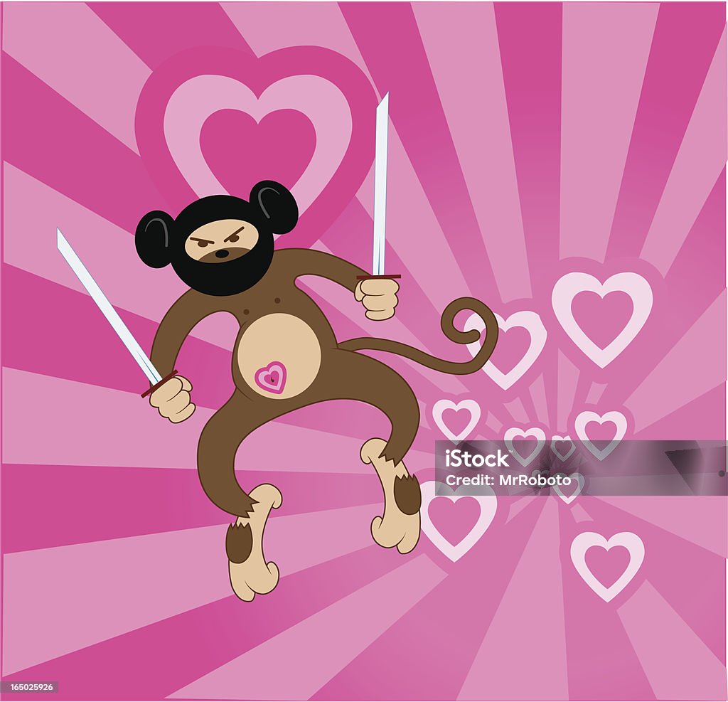 Love Monkey Ninja Vector illustration of fun loving monkey assasin. 1 gradient, easy to change colors. EPS v.8 Monkey stock vector