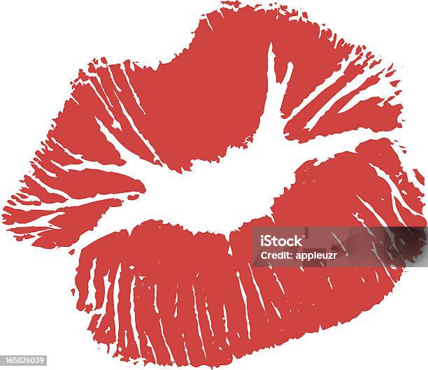 Kiss Красный — стоковая векторная графика и другие изображения на тему Отпечаток губ - Отпечаток губ, Белый фон, Векторная графика