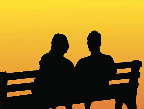 Vector illustration of Couple on bench