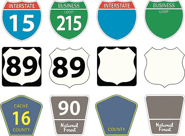 Vector illustration of Twelve different highway signs