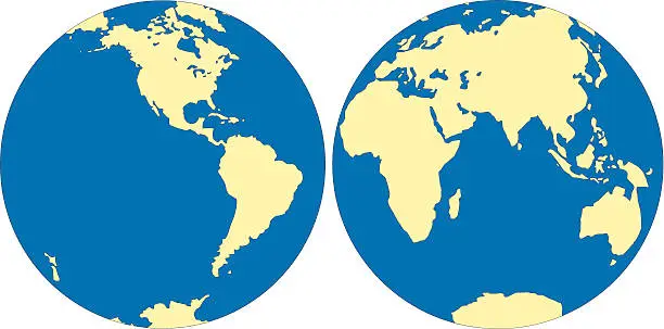 Vector illustration of world map - east and west hemisphere in vector format