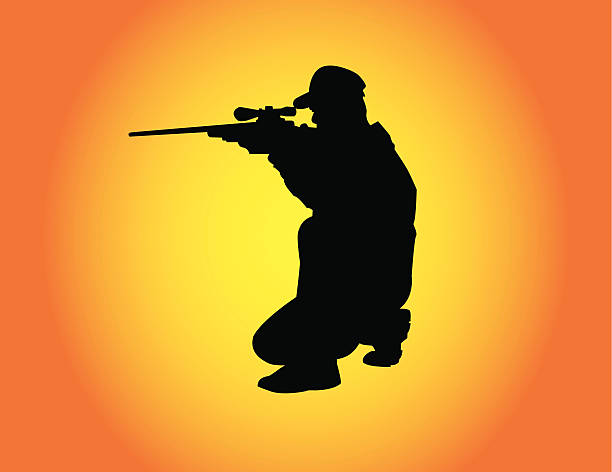 ilustrações, clipart, desenhos animados e ícones de hunter - sniper rifle army soldier aiming