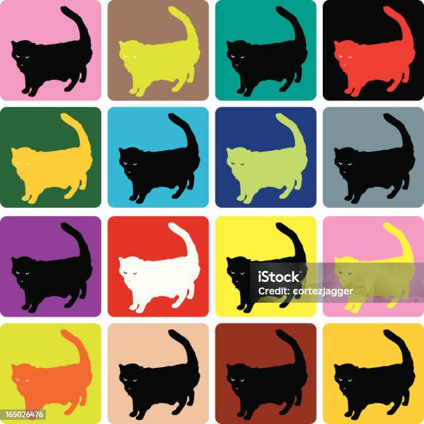 Dezasseis Gatos Ilustração Vetorial - Arte vetorial de stock e mais imagens de Arte Pop - Arte Pop, Gato domesticado, Amarelo