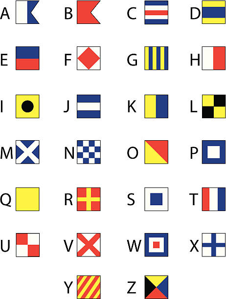 nautische flaggen alphabet - u s flag stock-grafiken, -clipart, -cartoons und -symbole