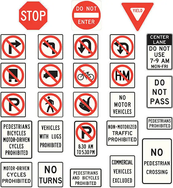 Vector illustration of Prohibition road signs in vector format
