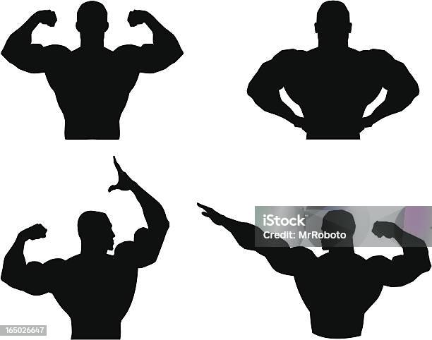 Musclemen Illustra E Silhouette - Immagini vettoriali stock e altre immagini di Culturismo - Culturismo, Scontornabile, Sfondo bianco