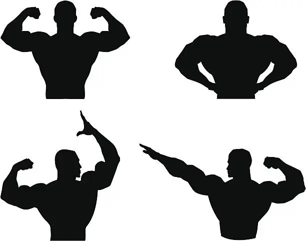 Vector illustration of Musclemen outlines and silhouette