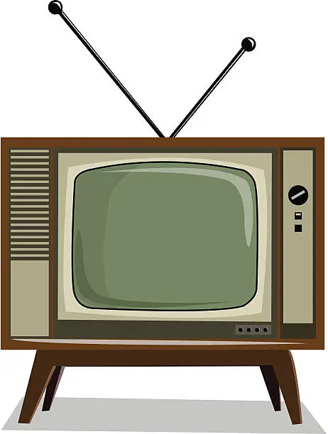 Vector illustration of Illustrated retro box tv with connected antenna