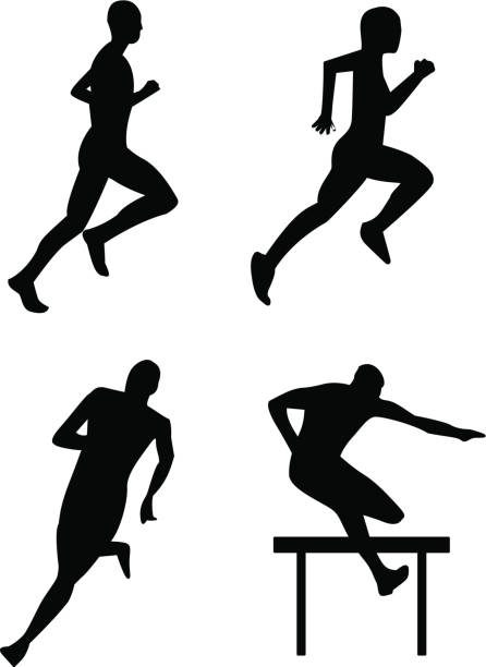 Running and steeplechase Black silhouettes vectors on a white background. Athletics (running, sprints, middle-distance running, long-distance running,  hurdling, steeplechase ...) Illustrator 9 save in .eps and .jpg 4 x 10 kilometer stock illustrations