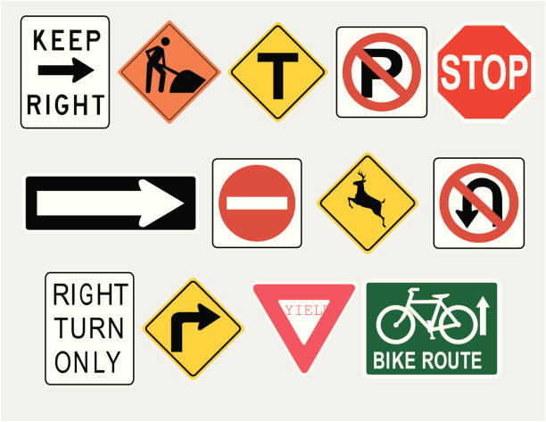 Common road and traffic signs (vector) vector art illustration